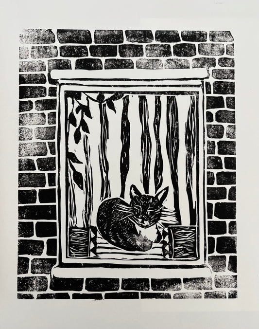 The Cat Behind the Curtain - 8x10 print on 11x14 paper